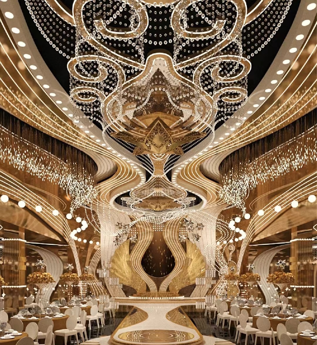 Radiant Elegance: Dutti's LED Non-standard Modern Chandelier Large Brass Crystal Ceiling Pendant Lighting OEM custom for Ballroom