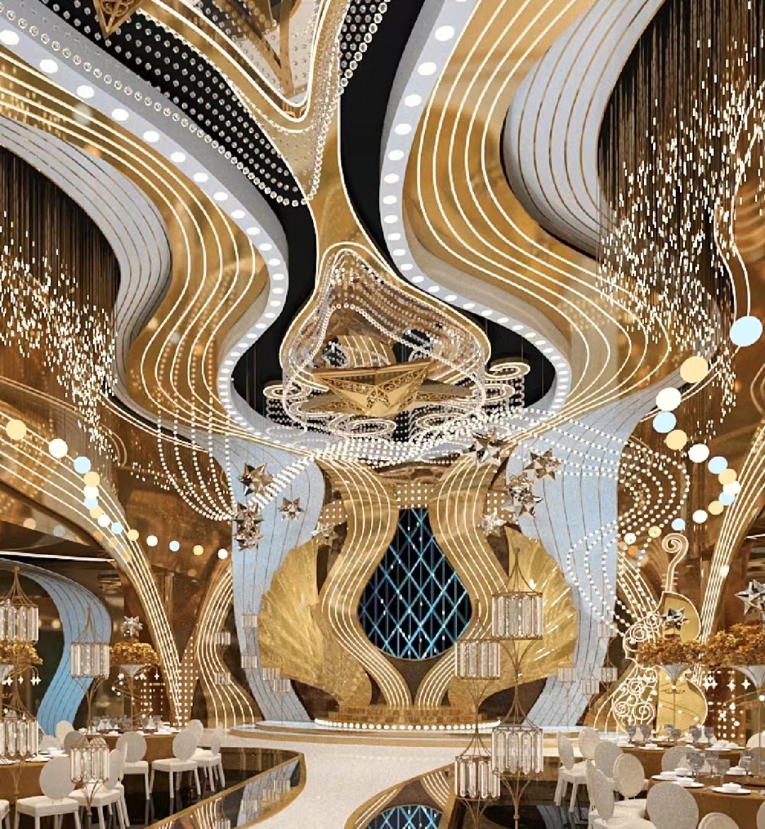 Radiant Elegance: Dutti's LED Non-standard Modern Chandelier Large Brass Crystal Ceiling Pendant Lighting OEM custom for Ballroom